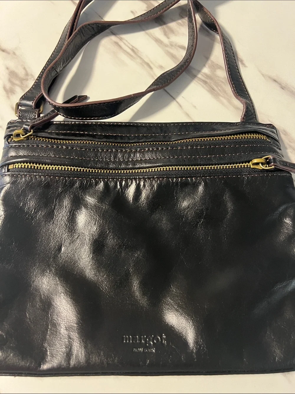 Marisol Black Leather Zip-Front Crossbody Bag